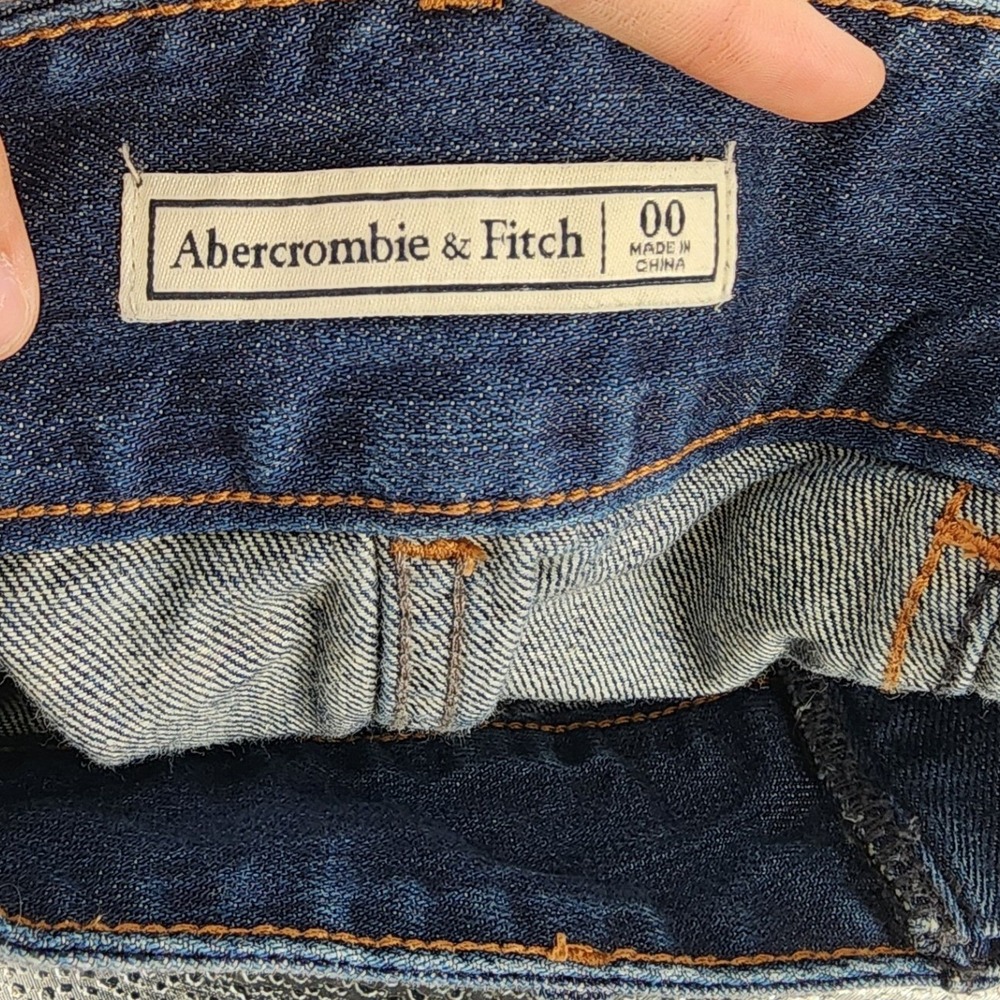 Abercrombie & Fitch Lace Up Front Dark Wash Denim Mini Skirt 00 - Picture 3 of 6